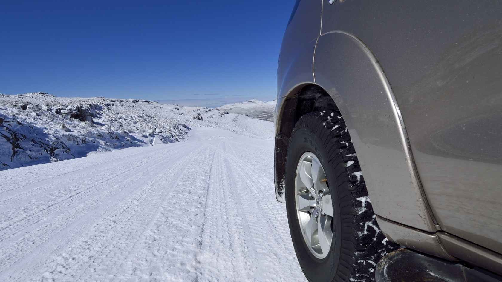 Car driving in the snow